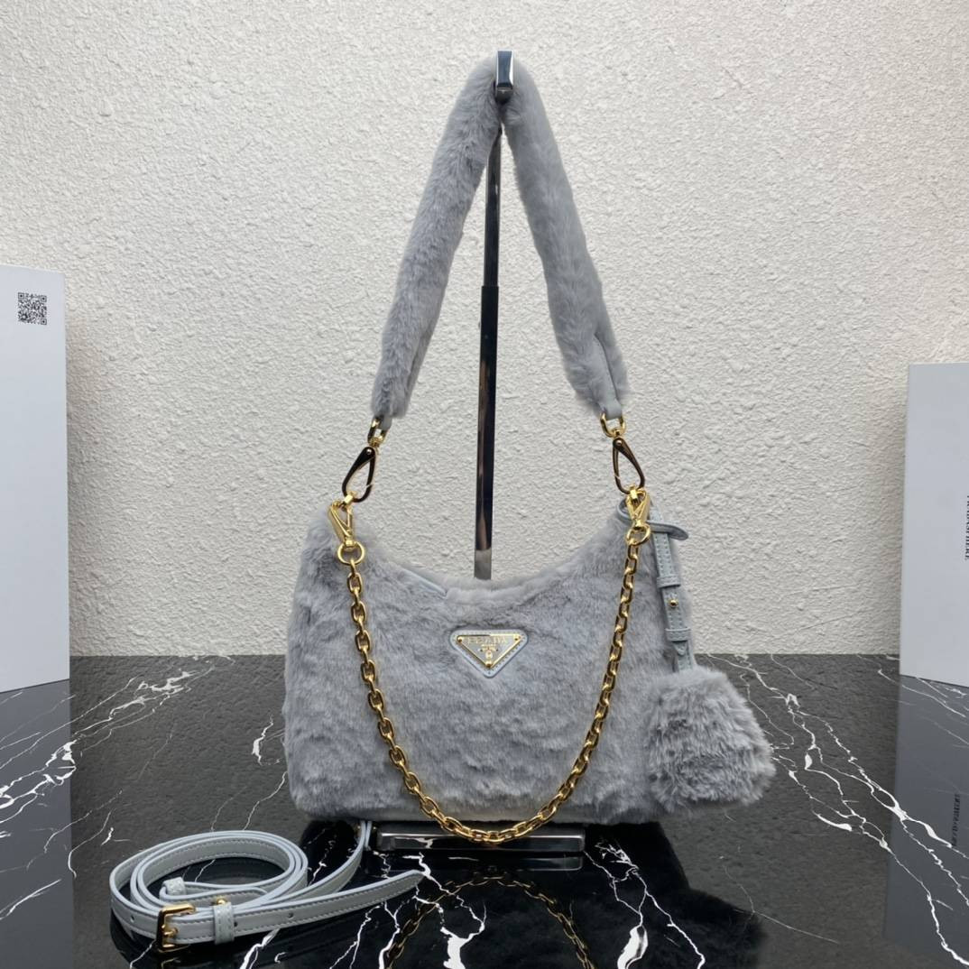 1BC204 PRADA CORNFLOWER SHEARLING BAG
