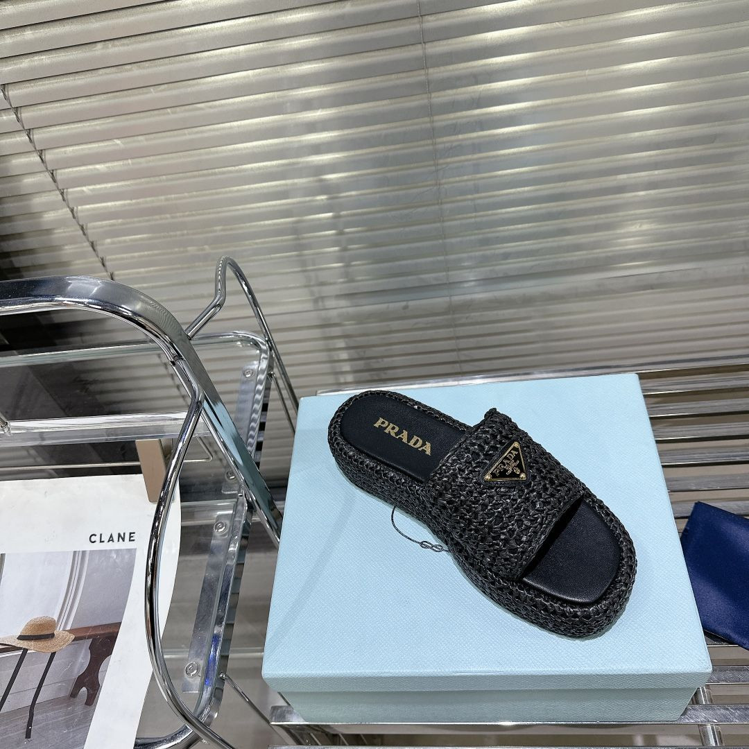 S112877 BLACK PRADA SLIPPERS