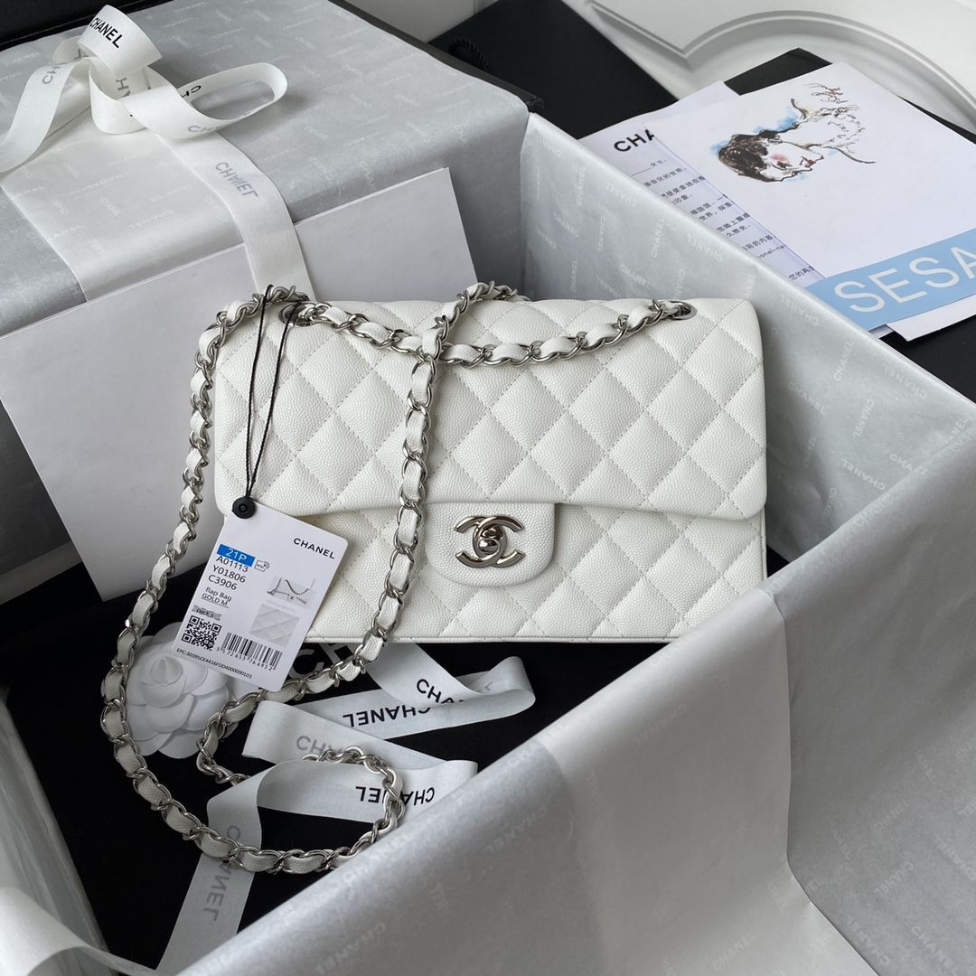 S107367 Chanel Classic Flap (white/silver) 23cm