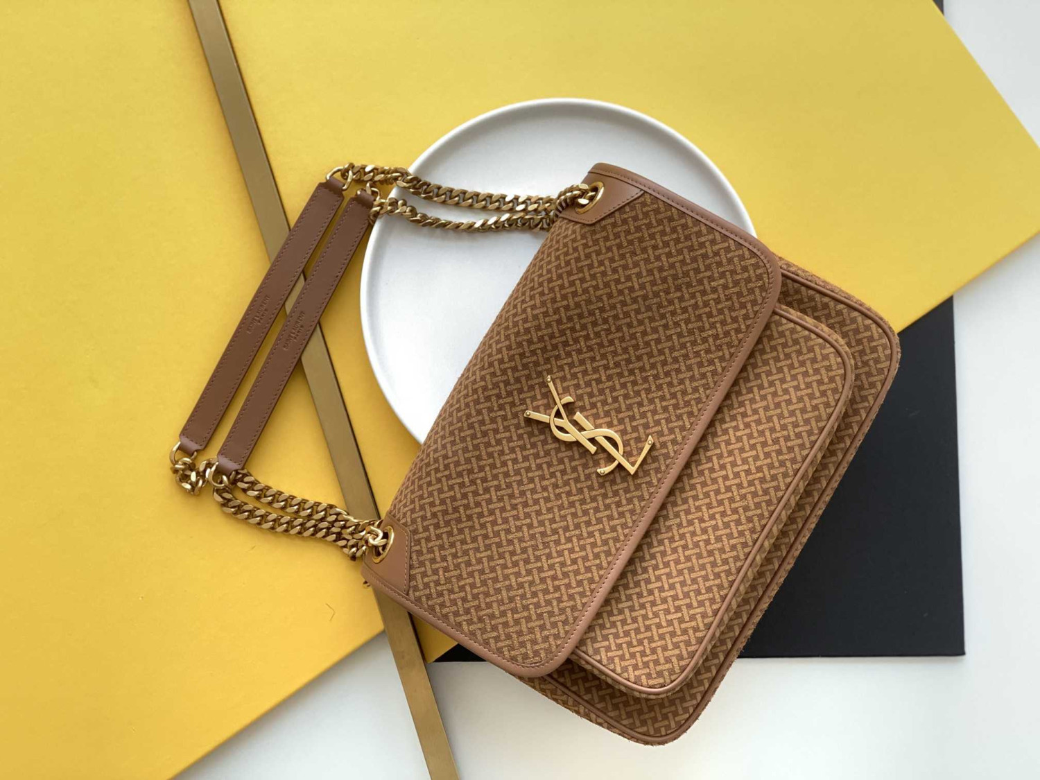 633158 BROWN/GOLD YSL LOULOU 28cm