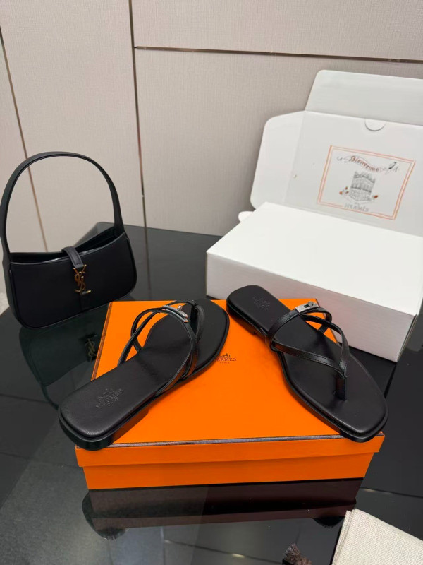 All Black Hermes Miss Me Sandals